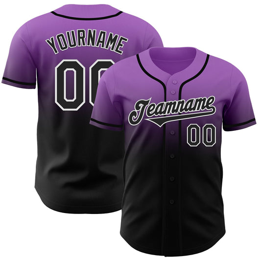Custom Medium Purple Black-White Authentic Fade Fashion Baseball Jersey - Main View