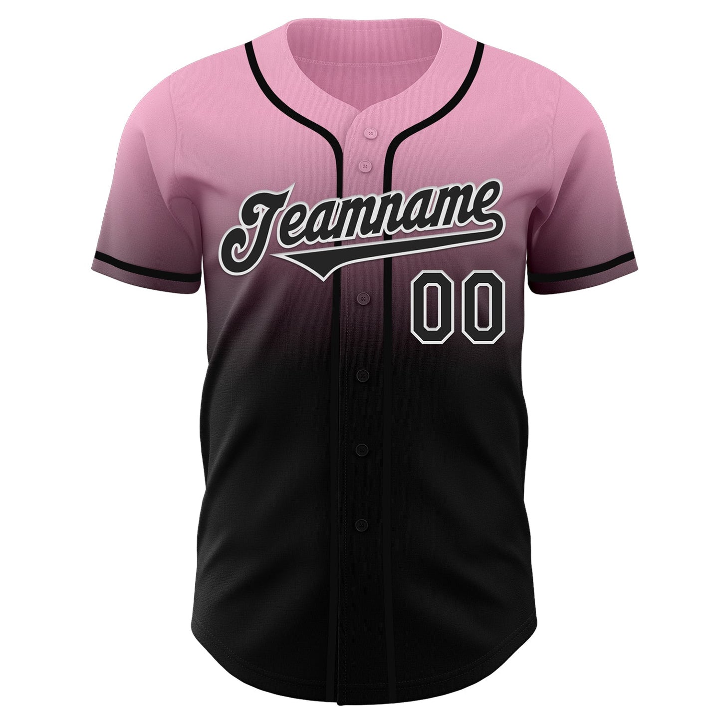 Custom Light Pink Black-White Authentic Fade Fashion Baseball Jersey view 2