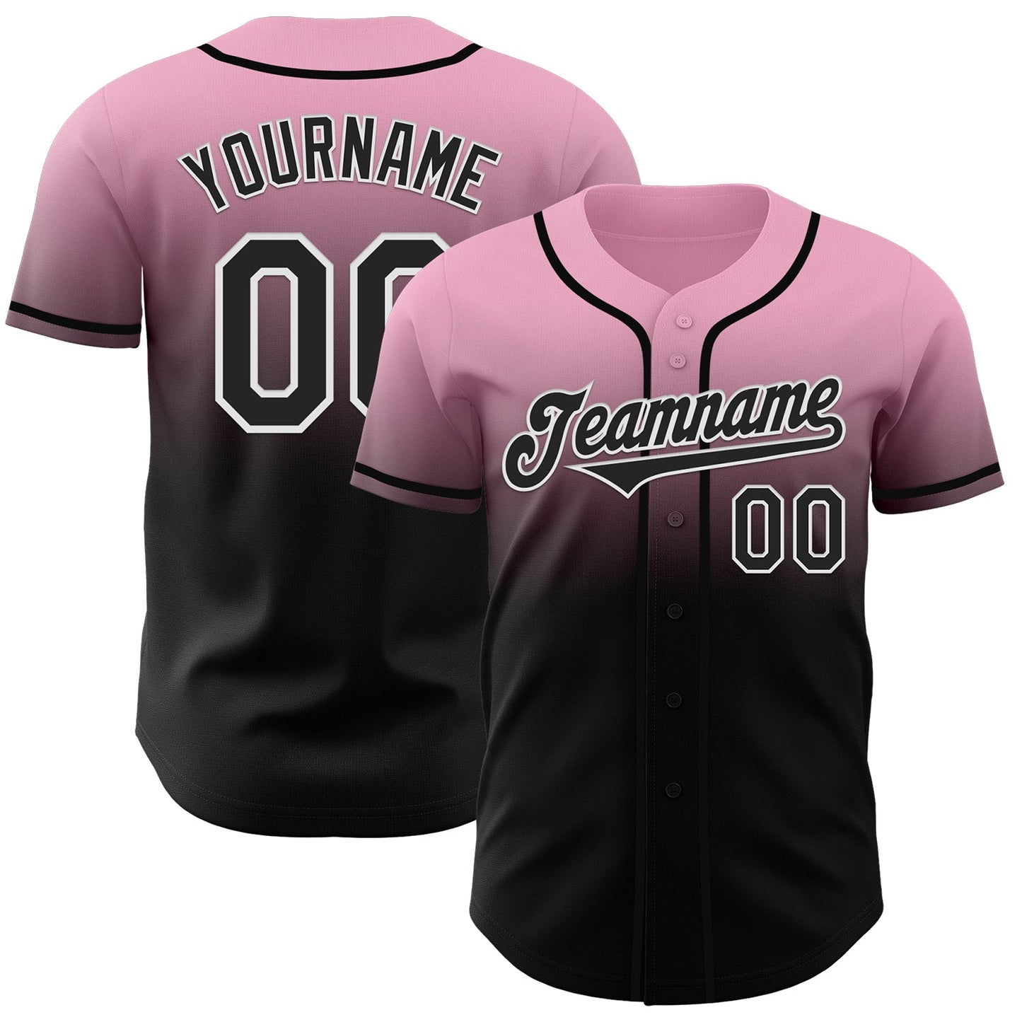 Custom Light Pink Black-White Authentic Fade Fashion Baseball Jersey - Main View