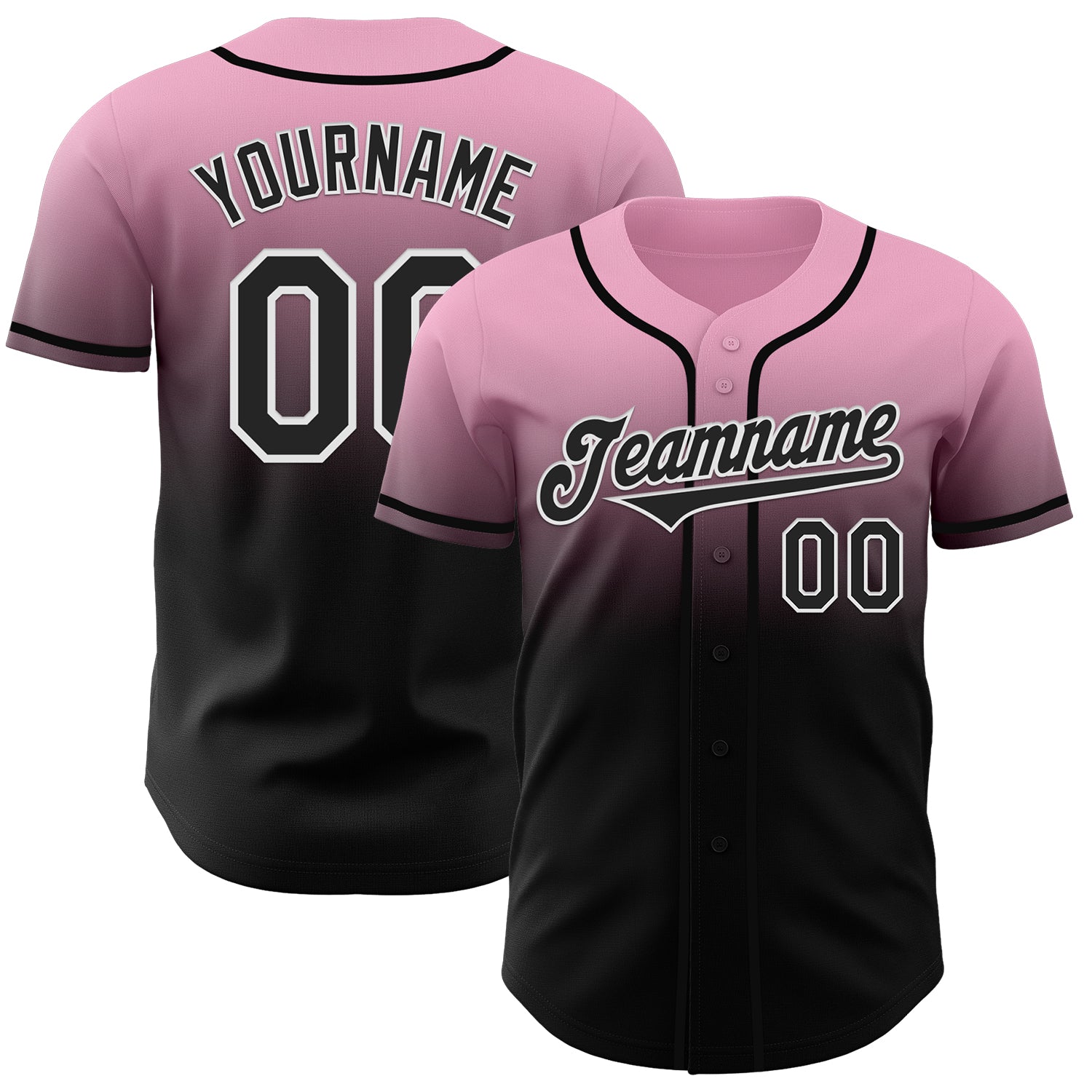 Custom Light Pink Black-White Authentic Fade Fashion Baseball Jersey - Main View
