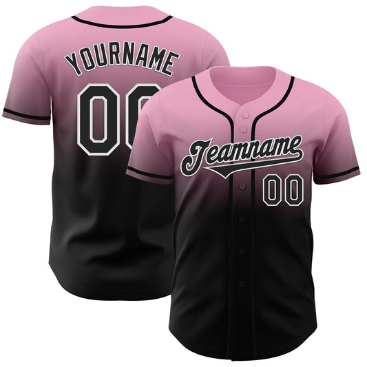 Custom Light Pink Black-White Authentic Fade Fashion Baseball Jersey - Main View