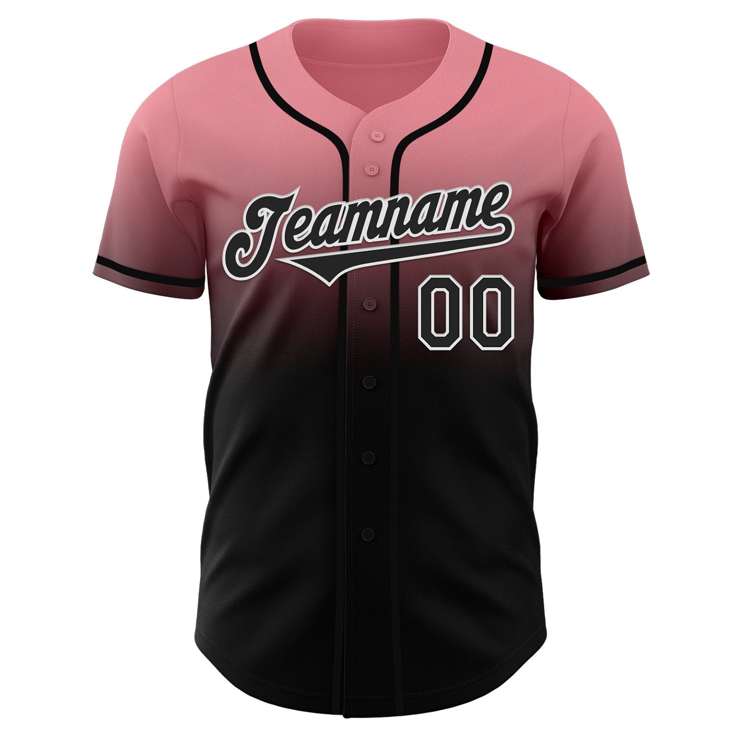 Custom Medium Pink Black-White Authentic Fade Fashion Baseball Jersey view 2