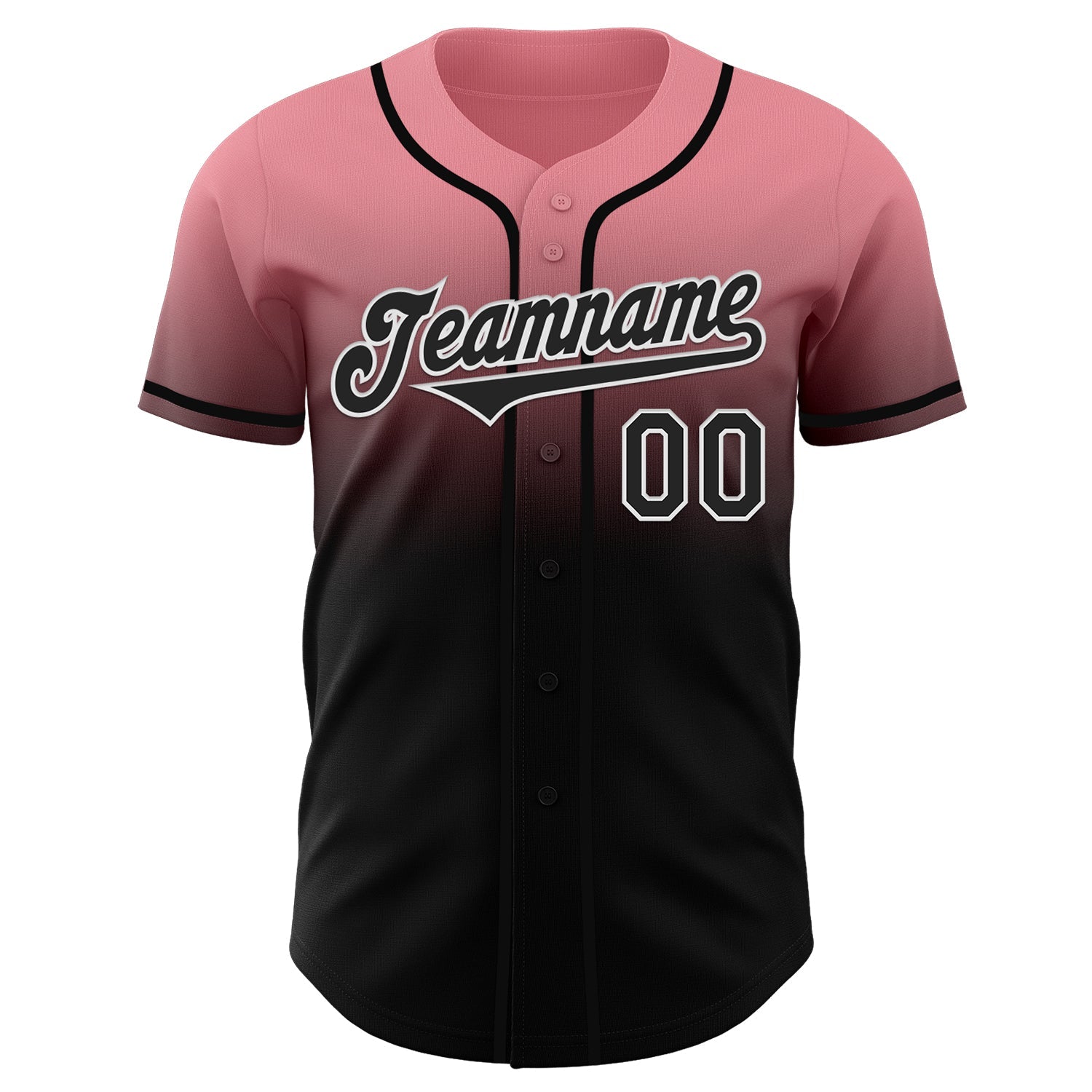 Custom Medium Pink Black-White Authentic Fade Fashion Baseball Jersey view 2