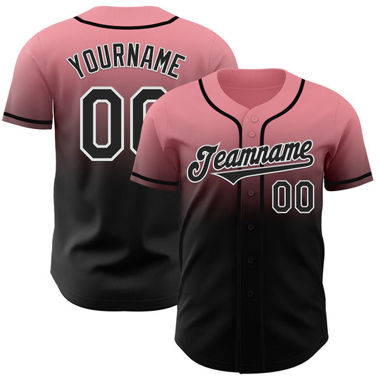 Custom Medium Pink Black-White Authentic Fade Fashion Baseball Jersey - Main View