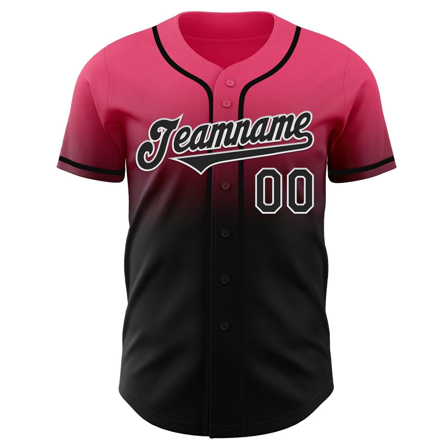 Custom Neon Pink Black-White Authentic Fade Fashion Baseball Jersey view 2