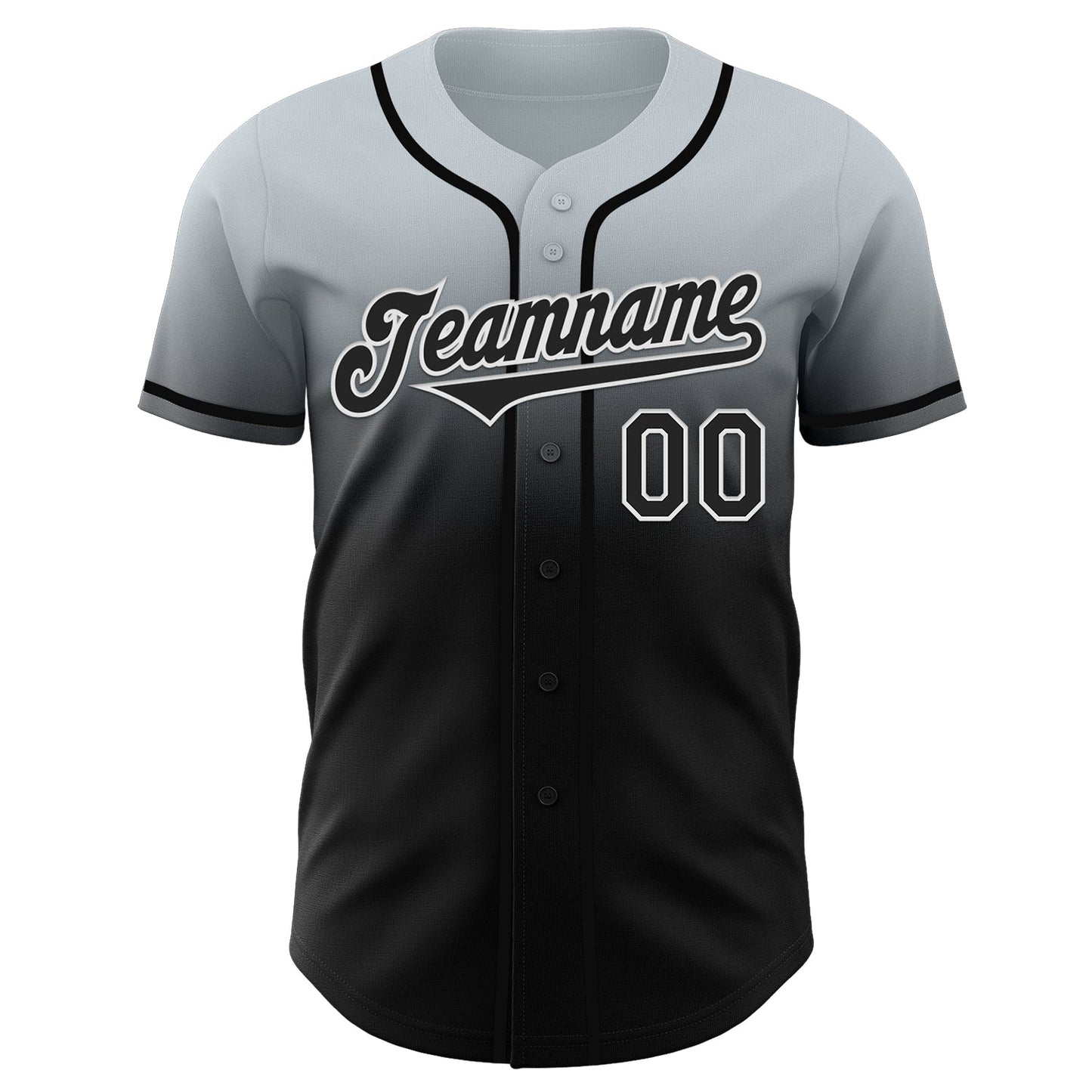Custom Silver Black-White Authentic Fade Fashion Baseball Jersey view 2
