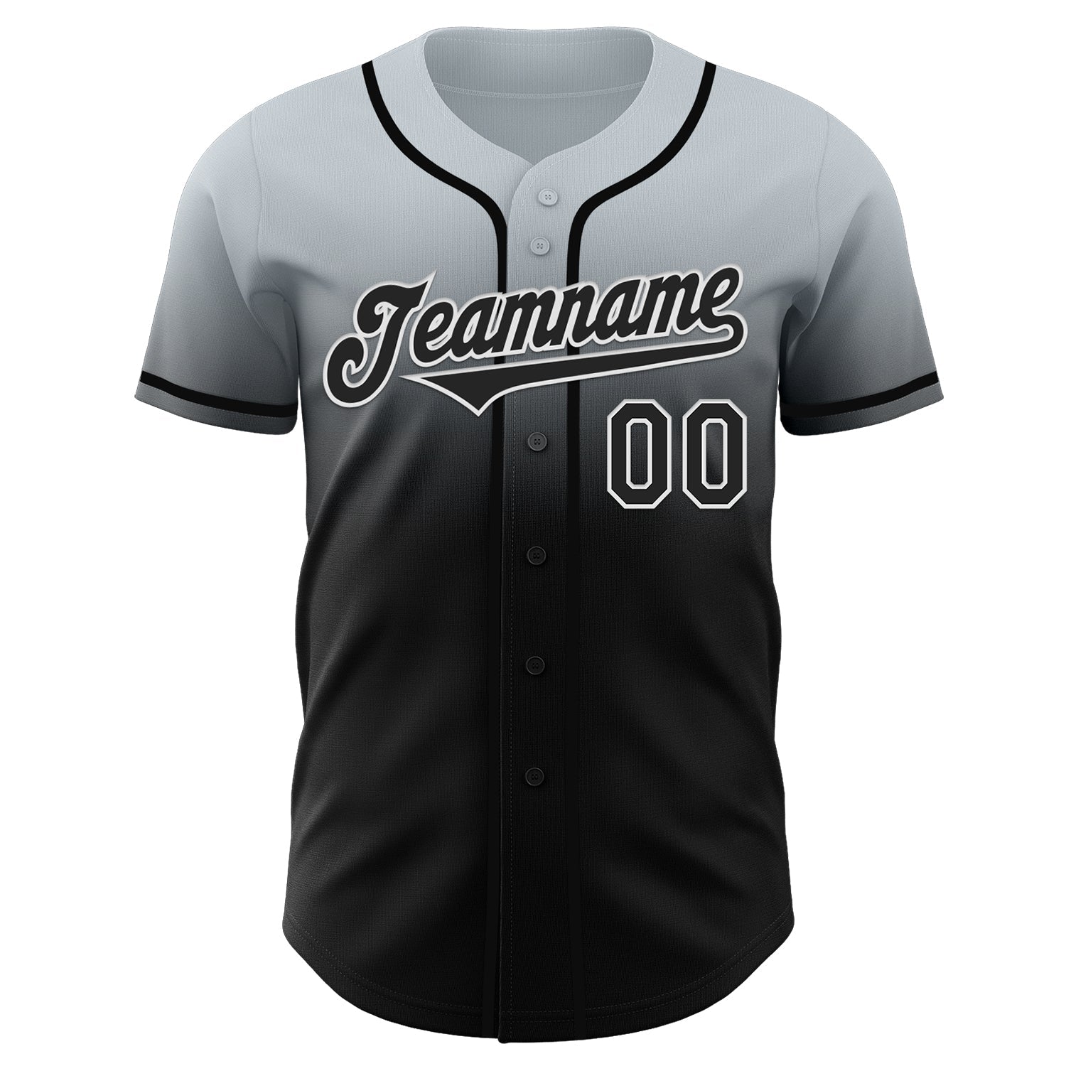 Custom Silver Black-White Authentic Fade Fashion Baseball Jersey view 2
