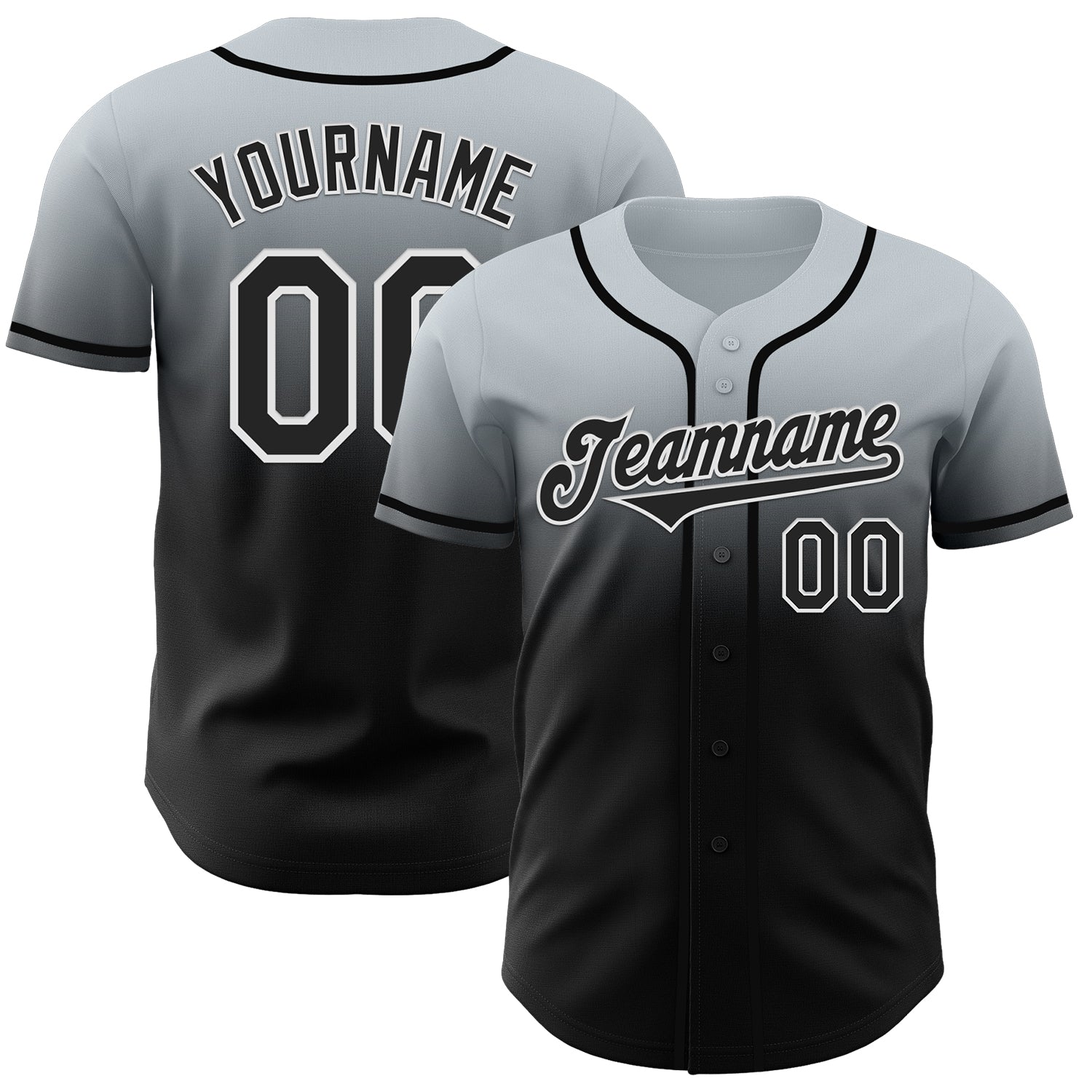 Custom Silver Black-White Authentic Fade Fashion Baseball Jersey - Main View