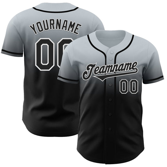 Custom Silver Black-White Authentic Fade Fashion Baseball Jersey - Main View
