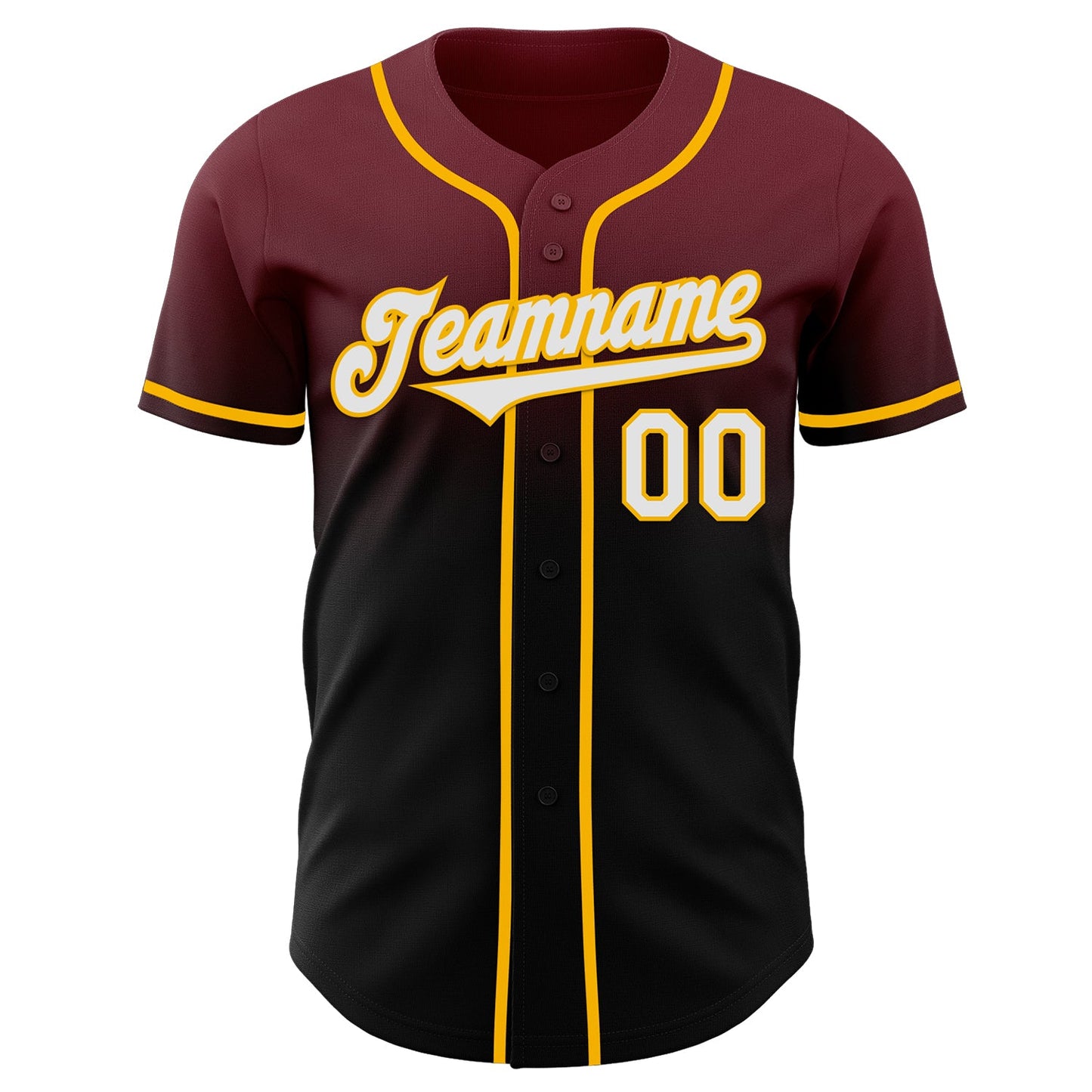 Custom Burgundy Black-Gold Authentic Fade Fashion Baseball Jersey view 2