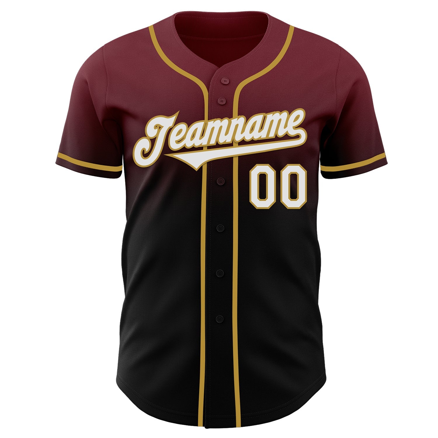 Custom Burgundy Black-Old Gold Authentic Fade Fashion Baseball Jersey view 2