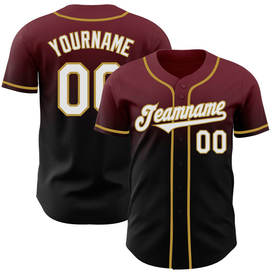 Custom Burgundy Black-Old Gold Authentic Fade Fashion Baseball Jersey - Main View