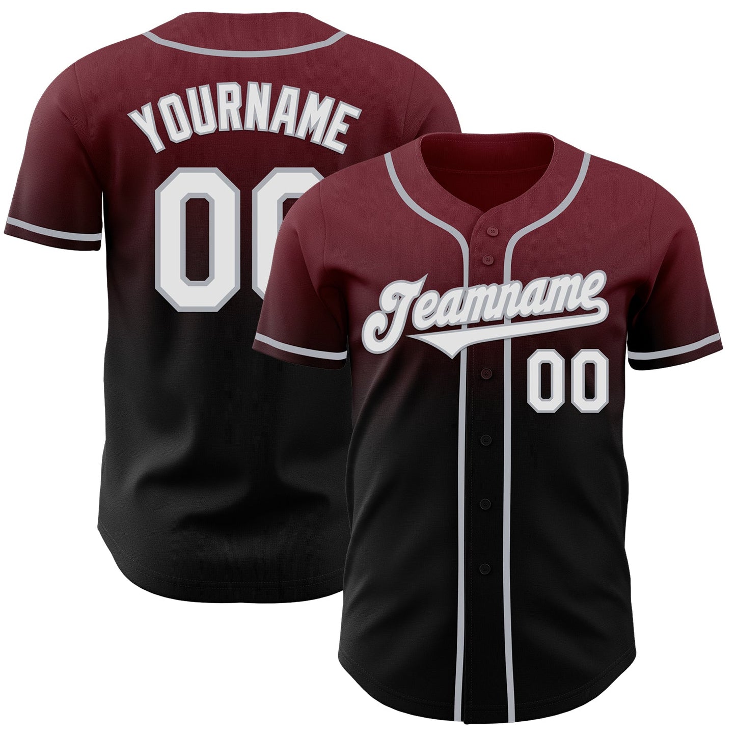 Custom Burgundy Black-Gray Authentic Fade Fashion Baseball Jersey - Main View