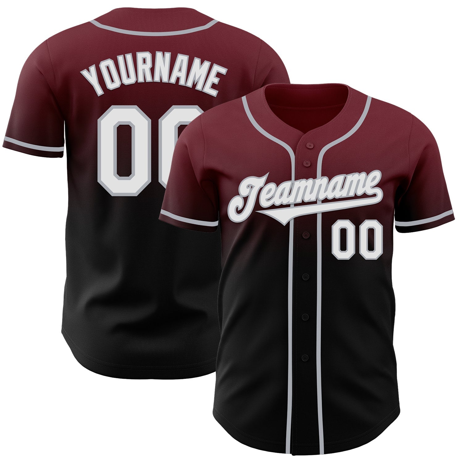 Custom Burgundy Black-Gray Authentic Fade Fashion Baseball Jersey - Main View