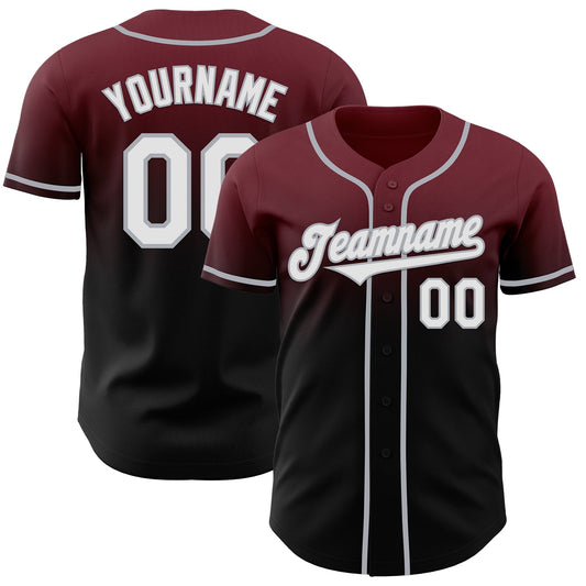 Custom Burgundy Black-Gray Authentic Fade Fashion Baseball Jersey - Main View