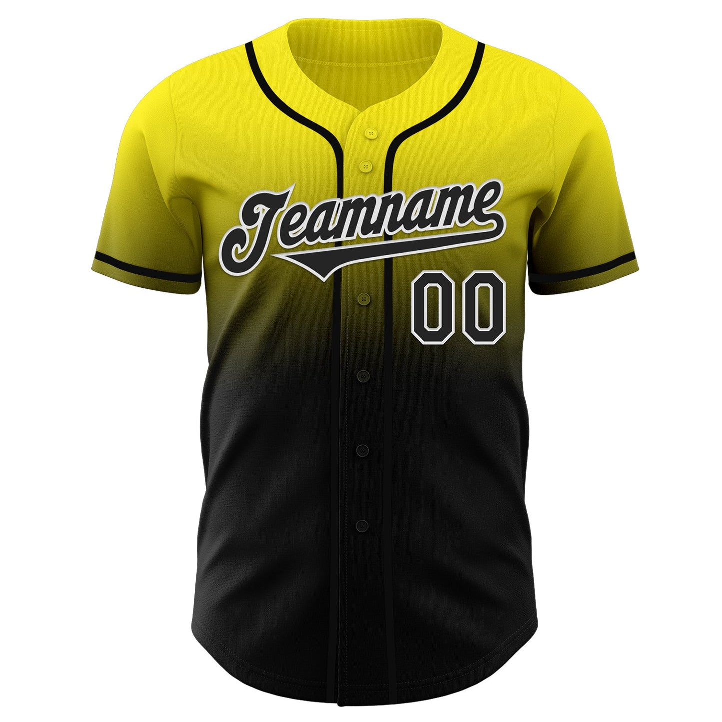 Custom Light Yellow Black-White Authentic Fade Fashion Baseball Jersey view 2