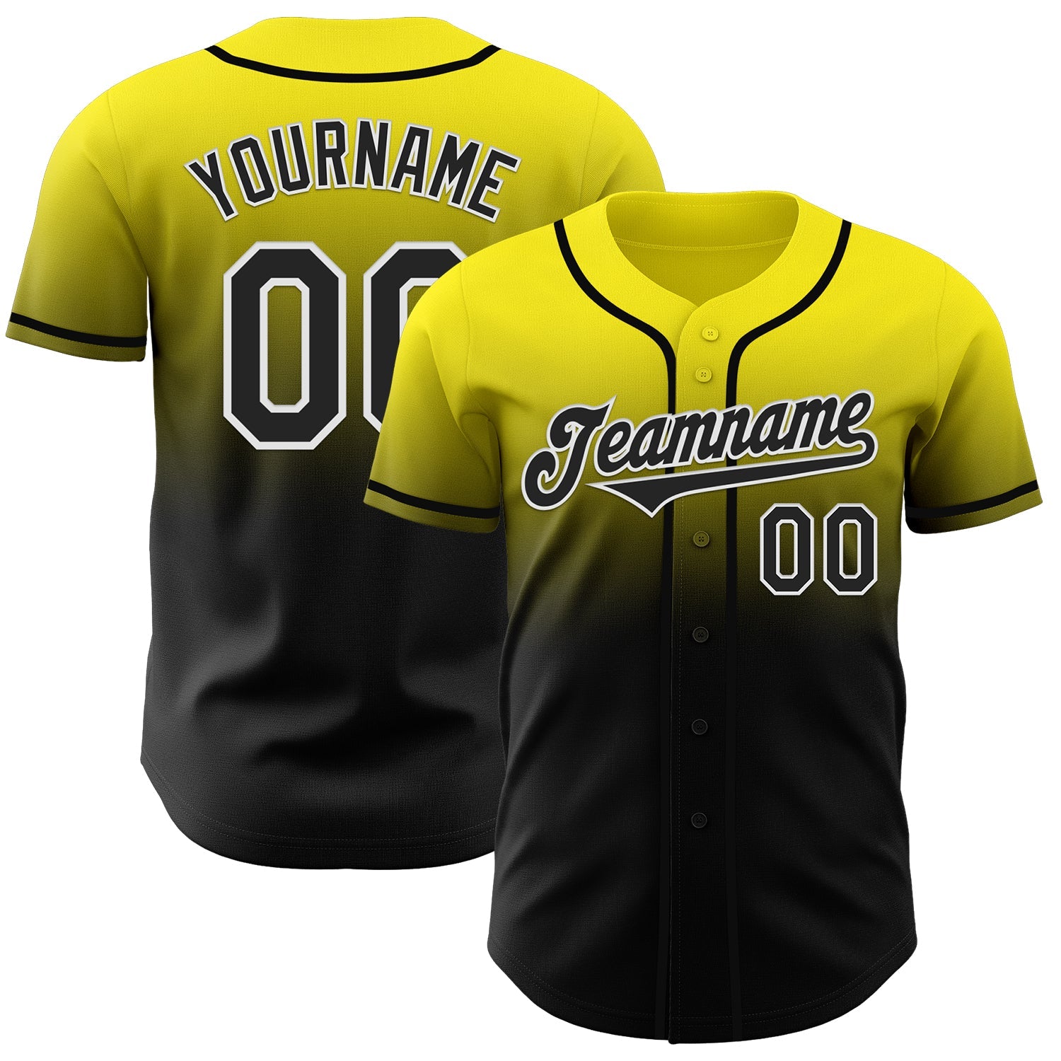 Custom Light Yellow Black-White Authentic Fade Fashion Baseball Jersey - Main View