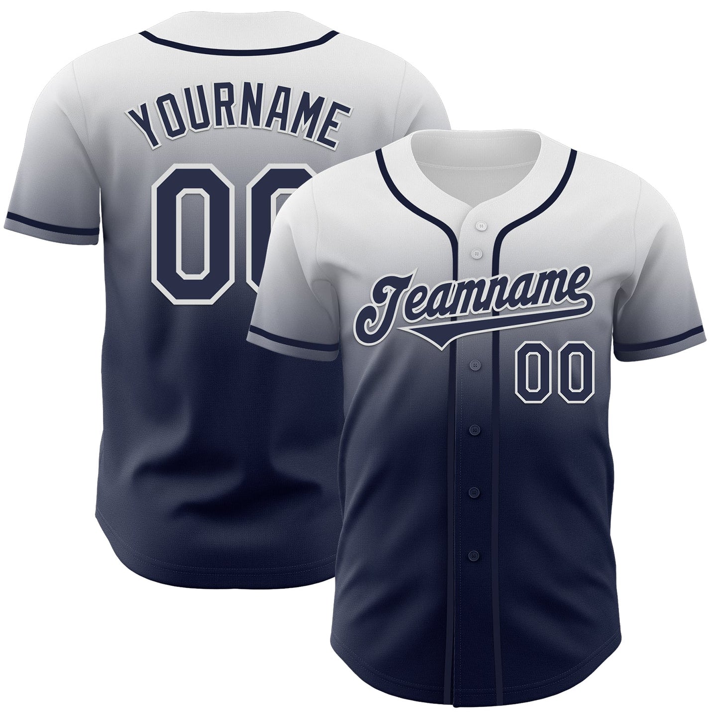Custom White Navy Authentic Fade Fashion Baseball Jersey - Main View