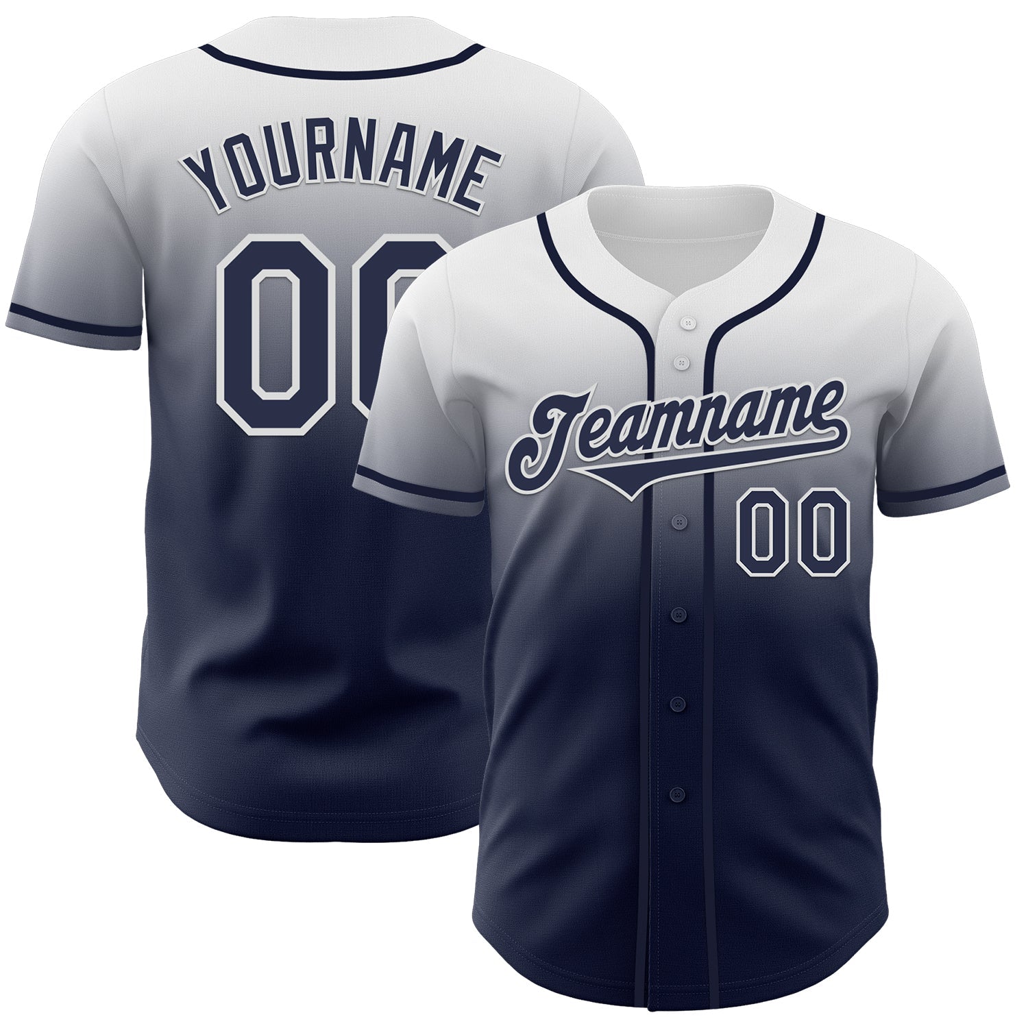 Custom White Navy Authentic Fade Fashion Baseball Jersey - Main View