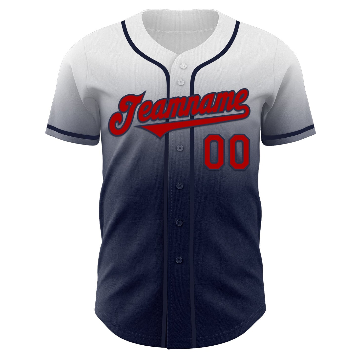 Custom White Red-Navy Authentic Fade Fashion Baseball Jersey view 2