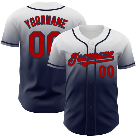 Custom White Red-Navy Authentic Fade Fashion Baseball Jersey - Main View