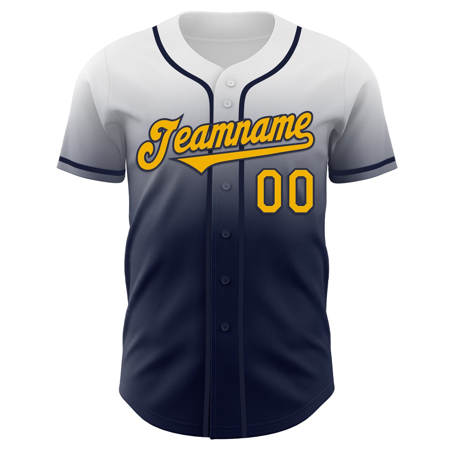 Custom White Gold-Navy Authentic Fade Fashion Baseball Jersey view 2