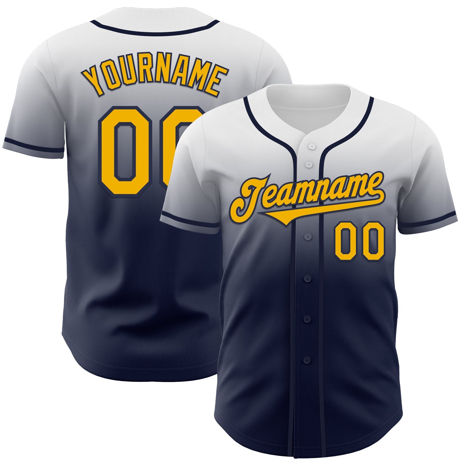 Custom White Gold-Navy Authentic Fade Fashion Baseball Jersey - Main View