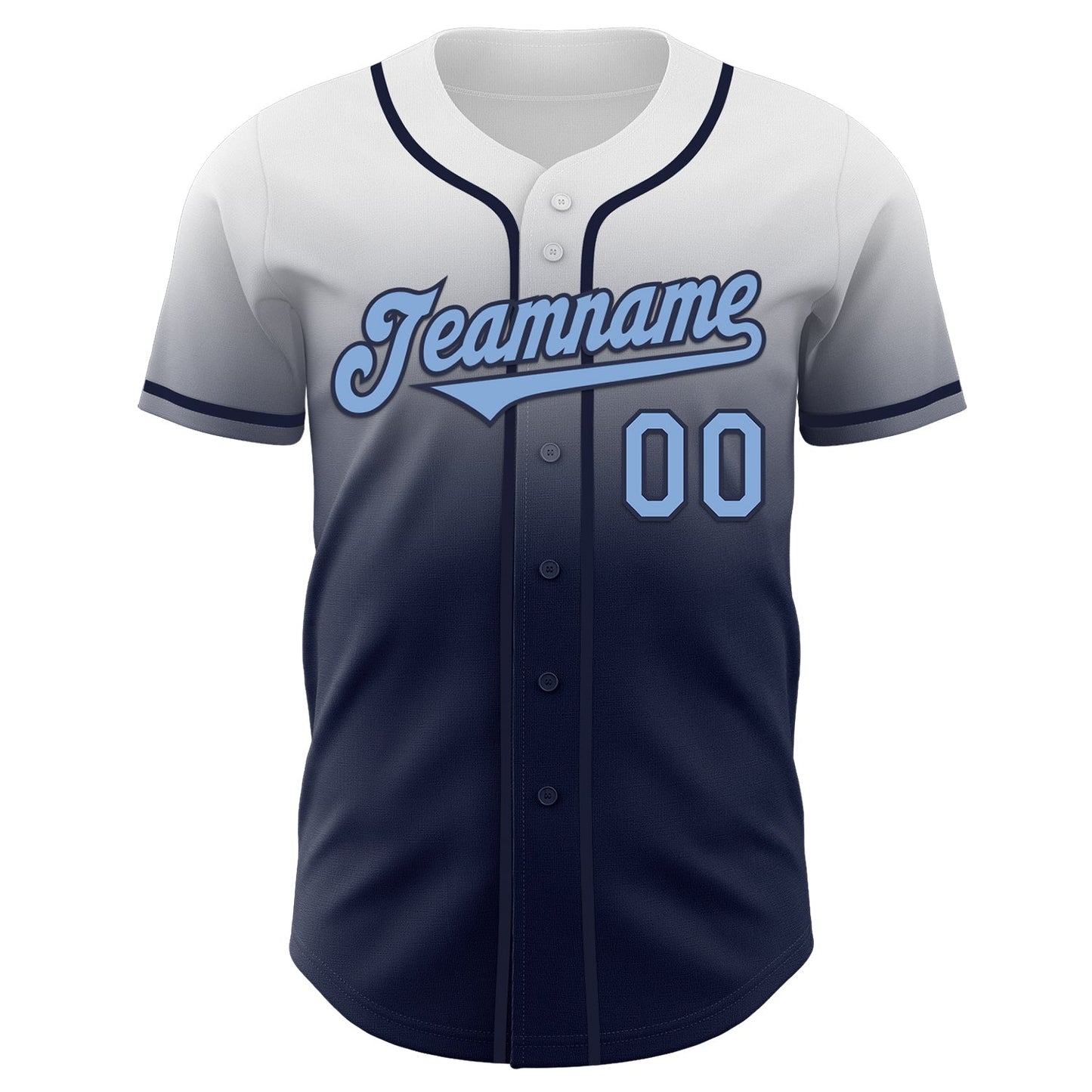Custom White Light Blue-Navy Authentic Fade Fashion Baseball Jersey view 2