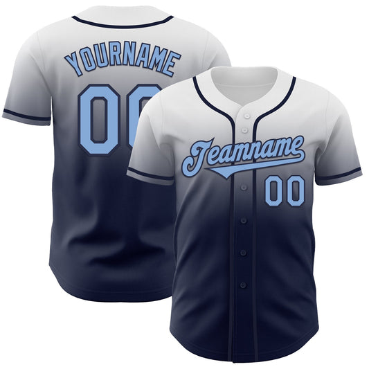 Custom White Light Blue-Navy Authentic Fade Fashion Baseball Jersey - Main View