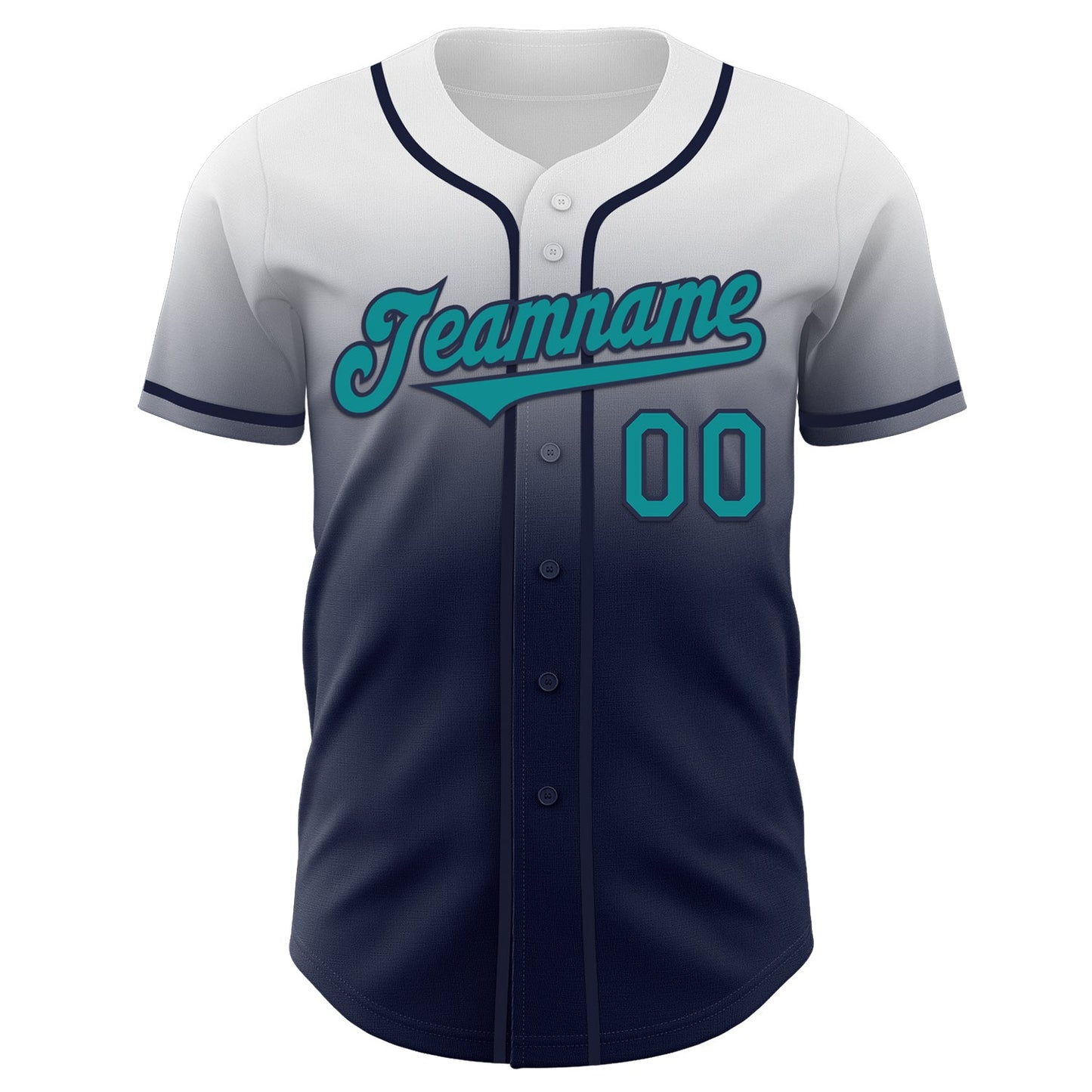 Custom White Teal-Navy Authentic Fade Fashion Baseball Jersey view 2