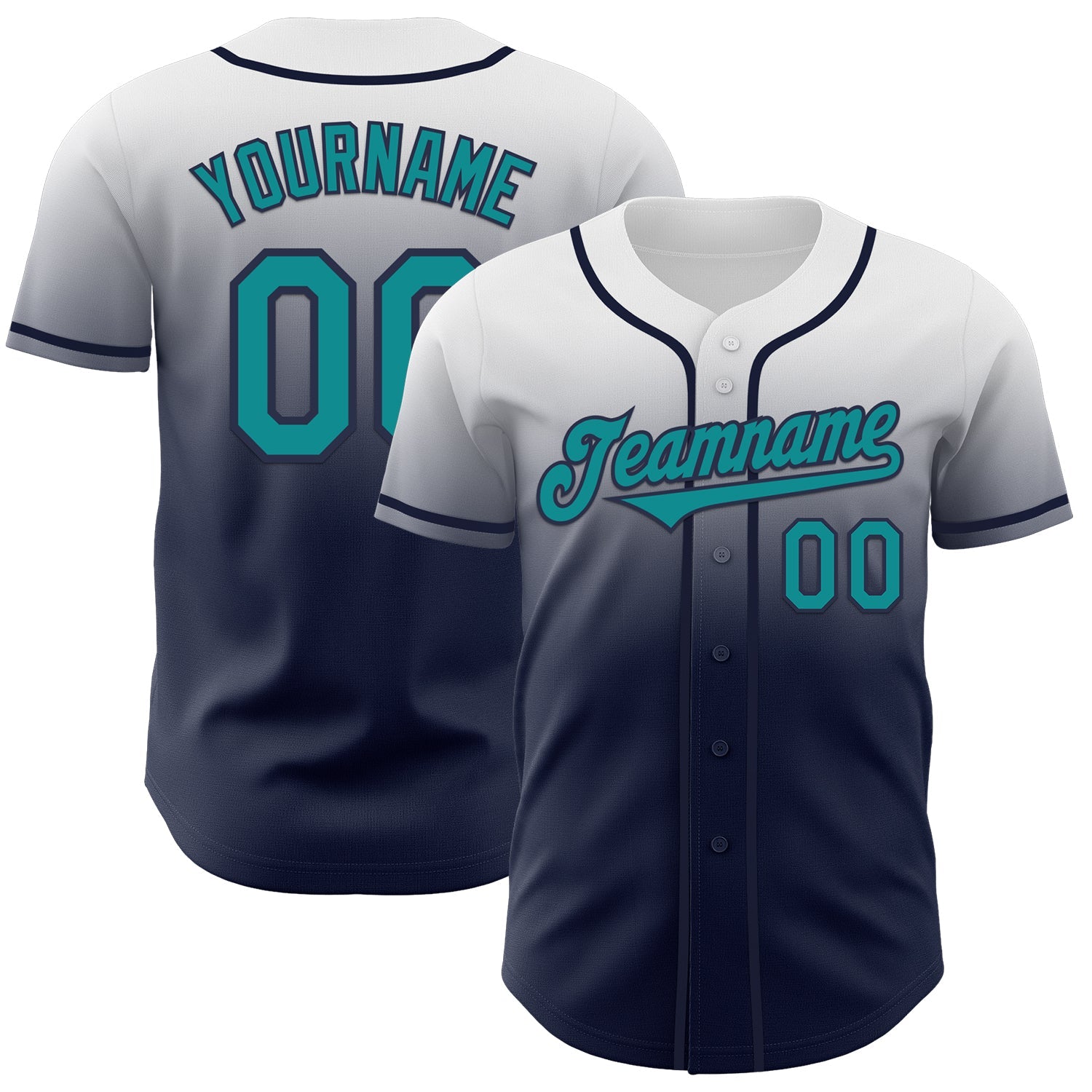 Custom White Teal-Navy Authentic Fade Fashion Baseball Jersey - Main View