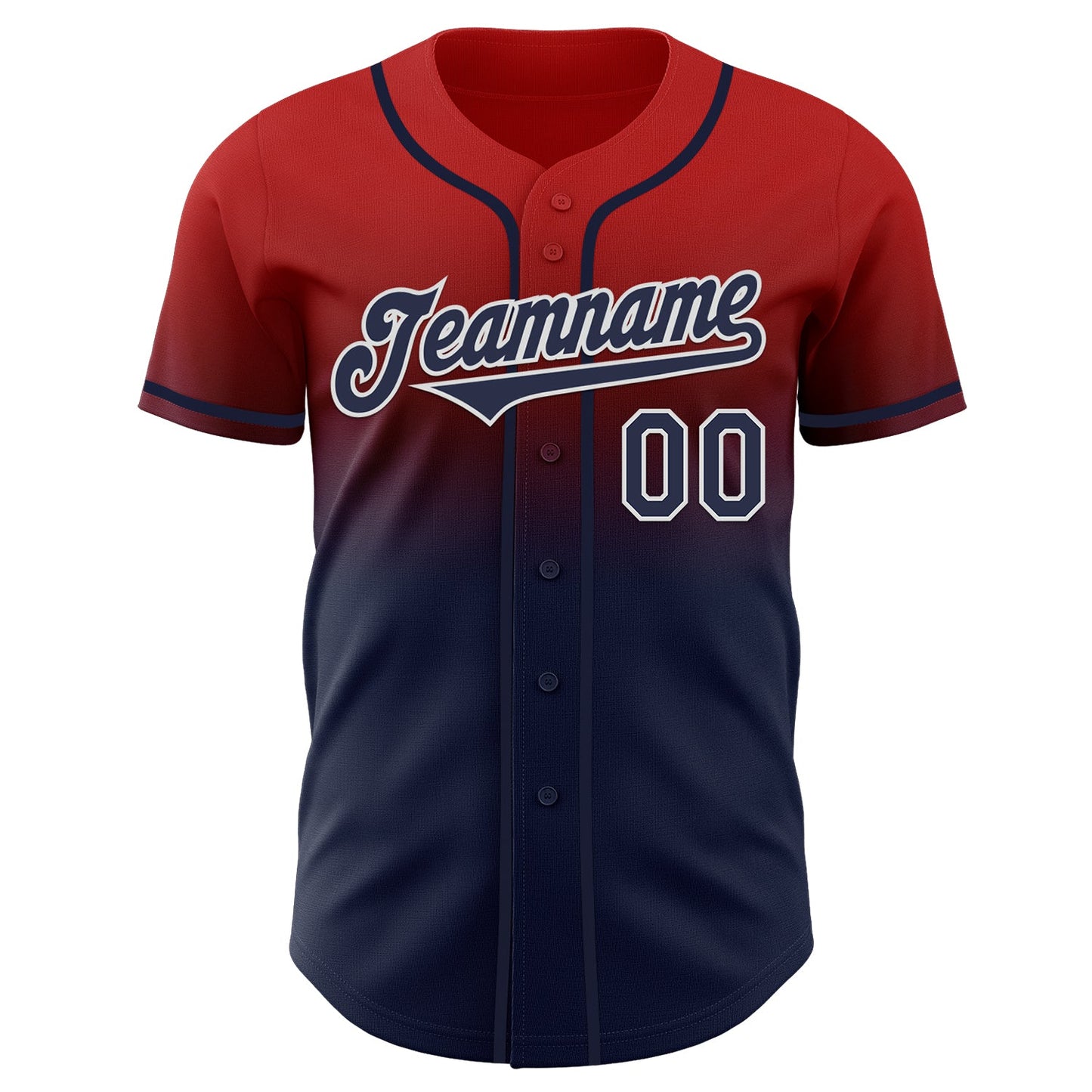 Custom Red Navy-White Authentic Fade Fashion Baseball Jersey view 2