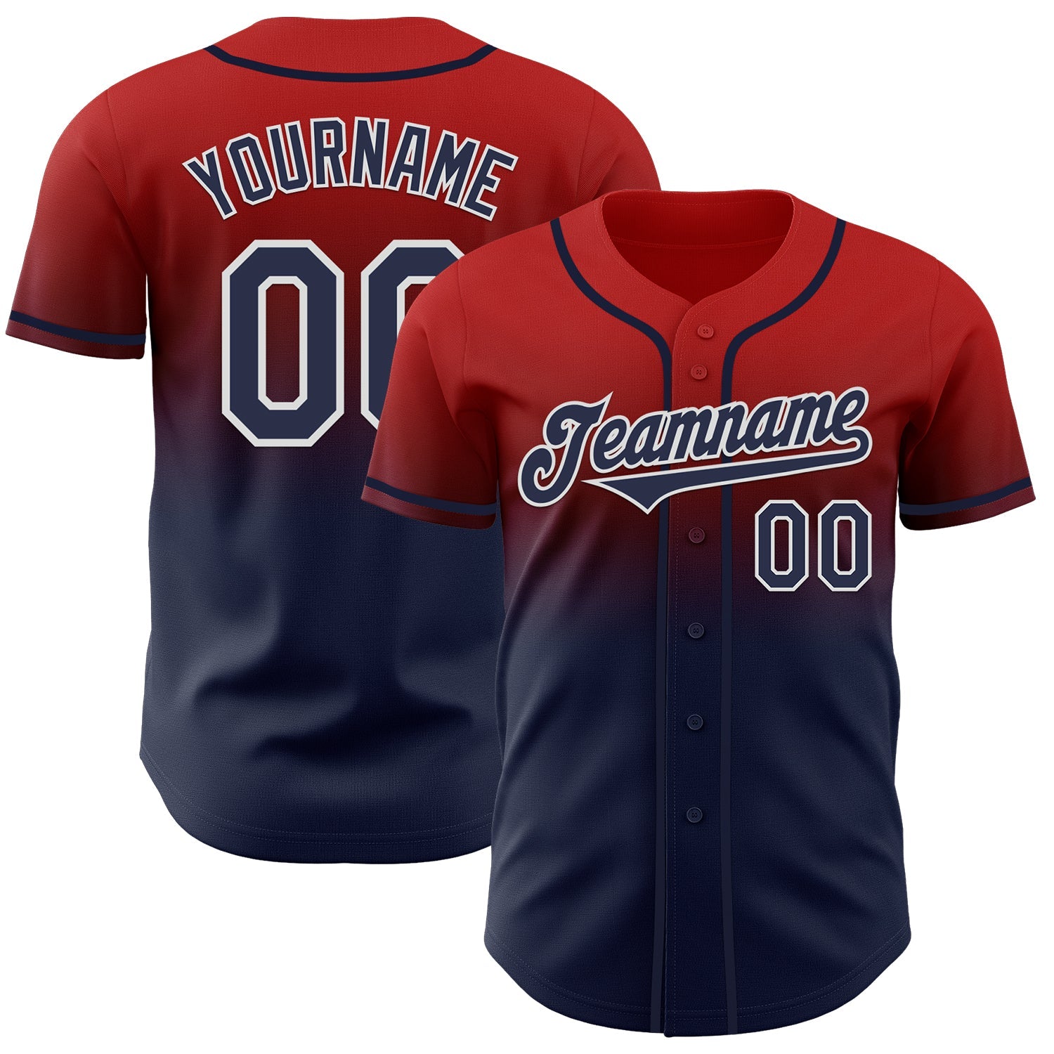 Custom Red Navy-White Authentic Fade Fashion Baseball Jersey - Main View