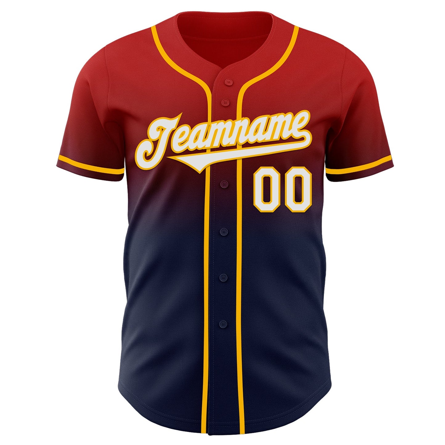 Custom Red Navy-Gold Authentic Fade Fashion Baseball Jersey view 2