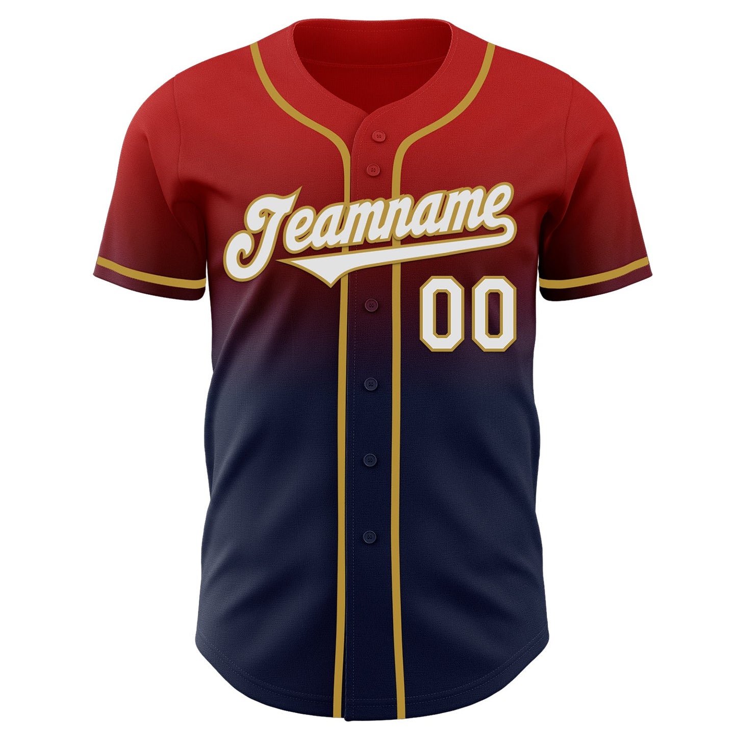 Custom Red Navy-Old Gold Authentic Fade Fashion Baseball Jersey view 2