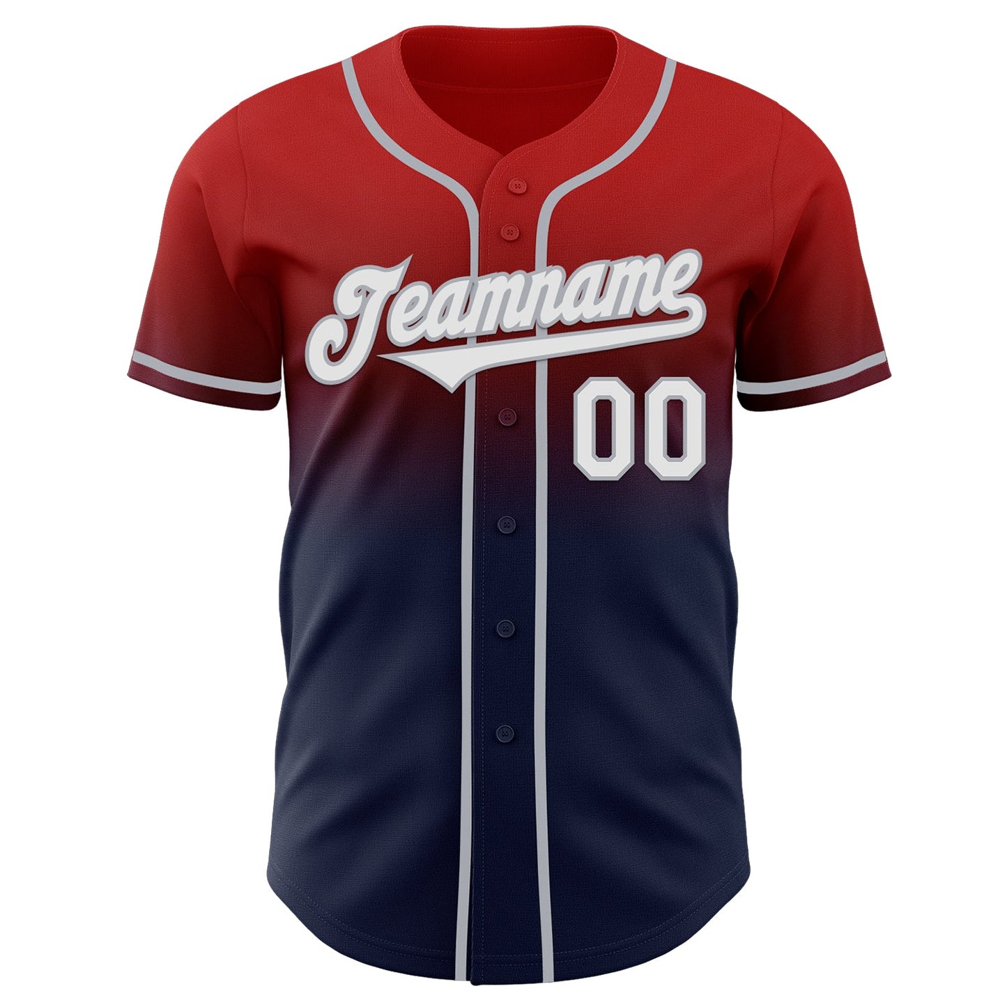 Custom Red Navy-Gray Authentic Fade Fashion Baseball Jersey view 2