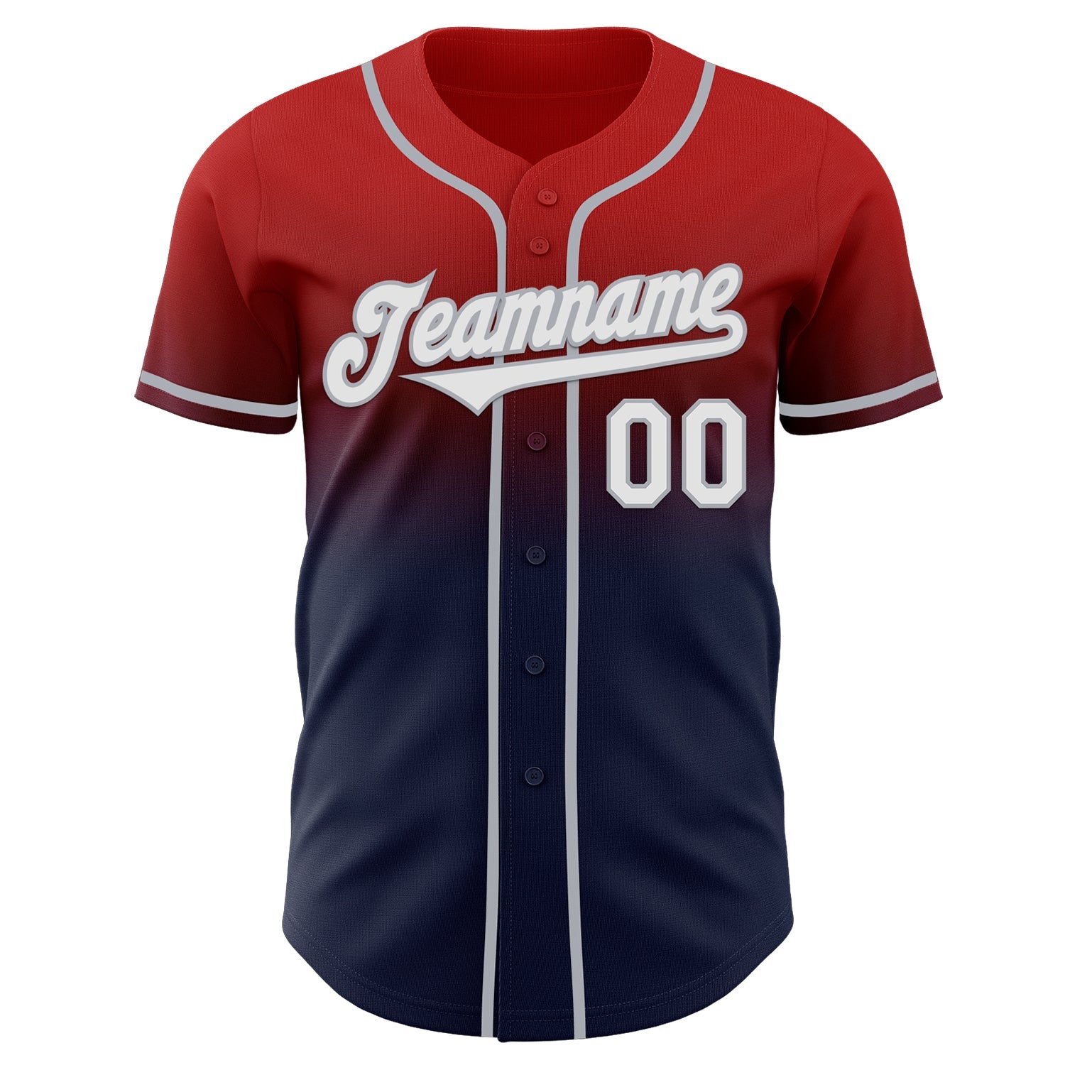 Custom Red Navy-Gray Authentic Fade Fashion Baseball Jersey view 2