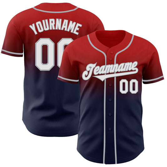 Custom Red Navy-Gray Authentic Fade Fashion Baseball Jersey - Main View