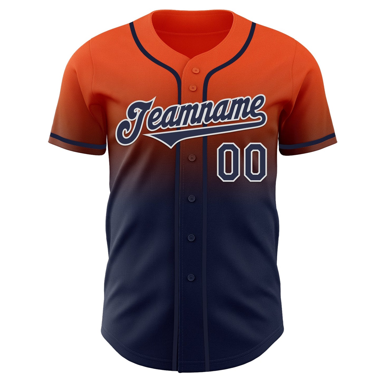Custom Orange Navy-White Authentic Fade Fashion Baseball Jersey view 2