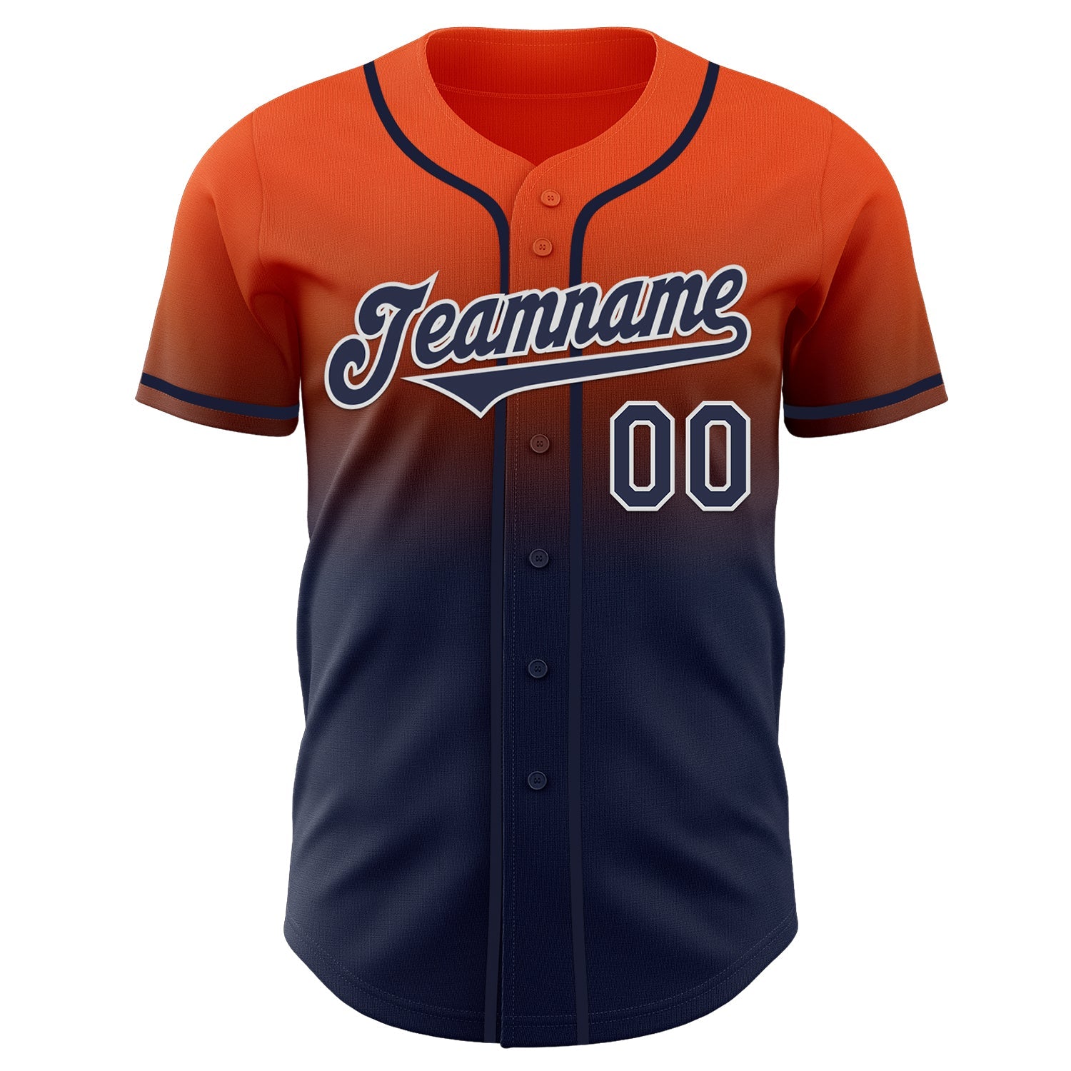 Custom Orange Navy-White Authentic Fade Fashion Baseball Jersey view 2