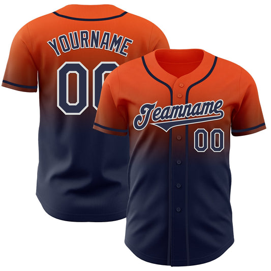 Custom Orange Navy-White Authentic Fade Fashion Baseball Jersey - Main View