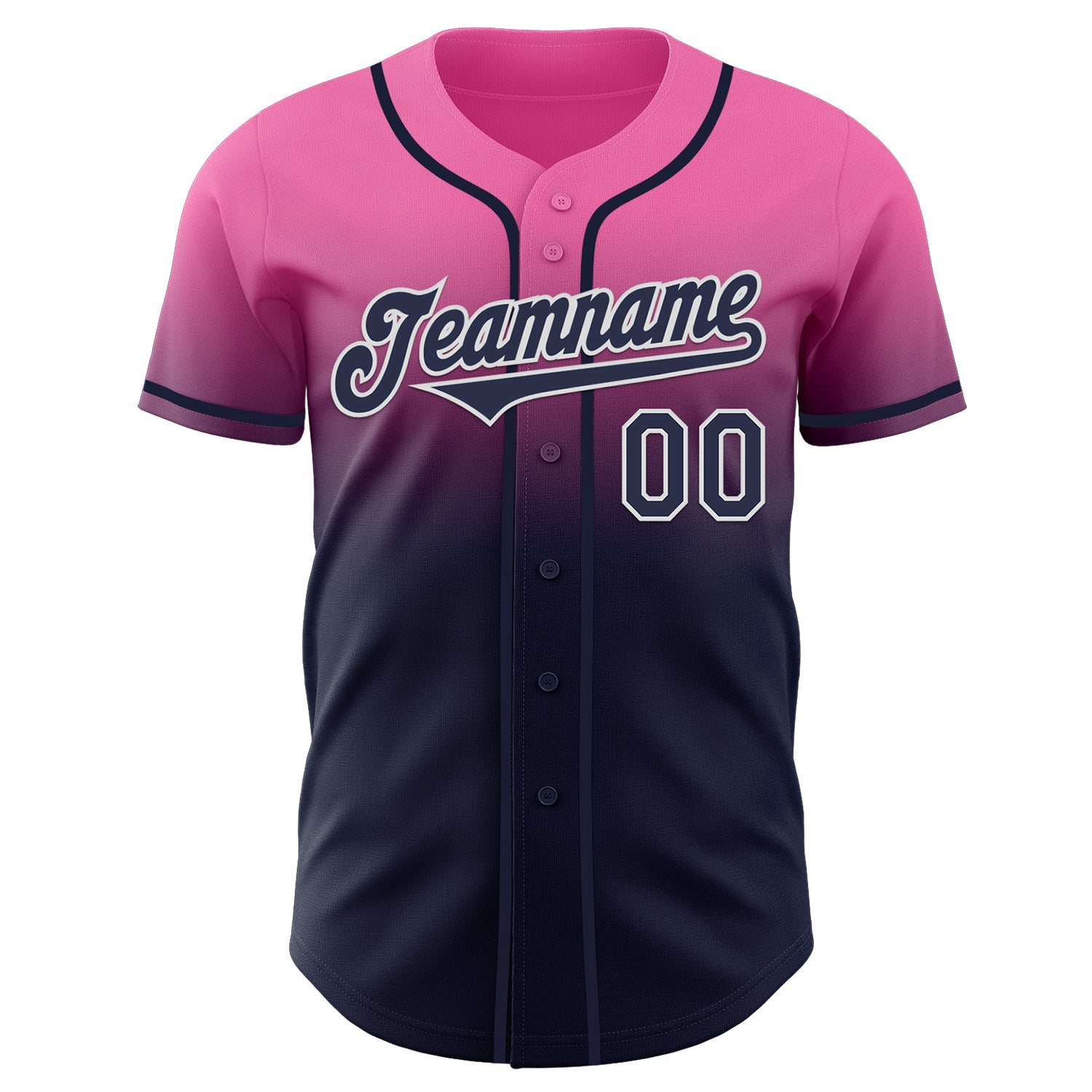 Custom Pink Navy-White Authentic Fade Fashion Baseball Jersey view 2