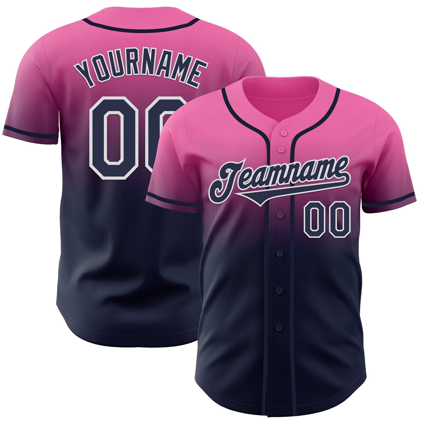 Custom Pink Navy-White Authentic Fade Fashion Baseball Jersey - Main View
