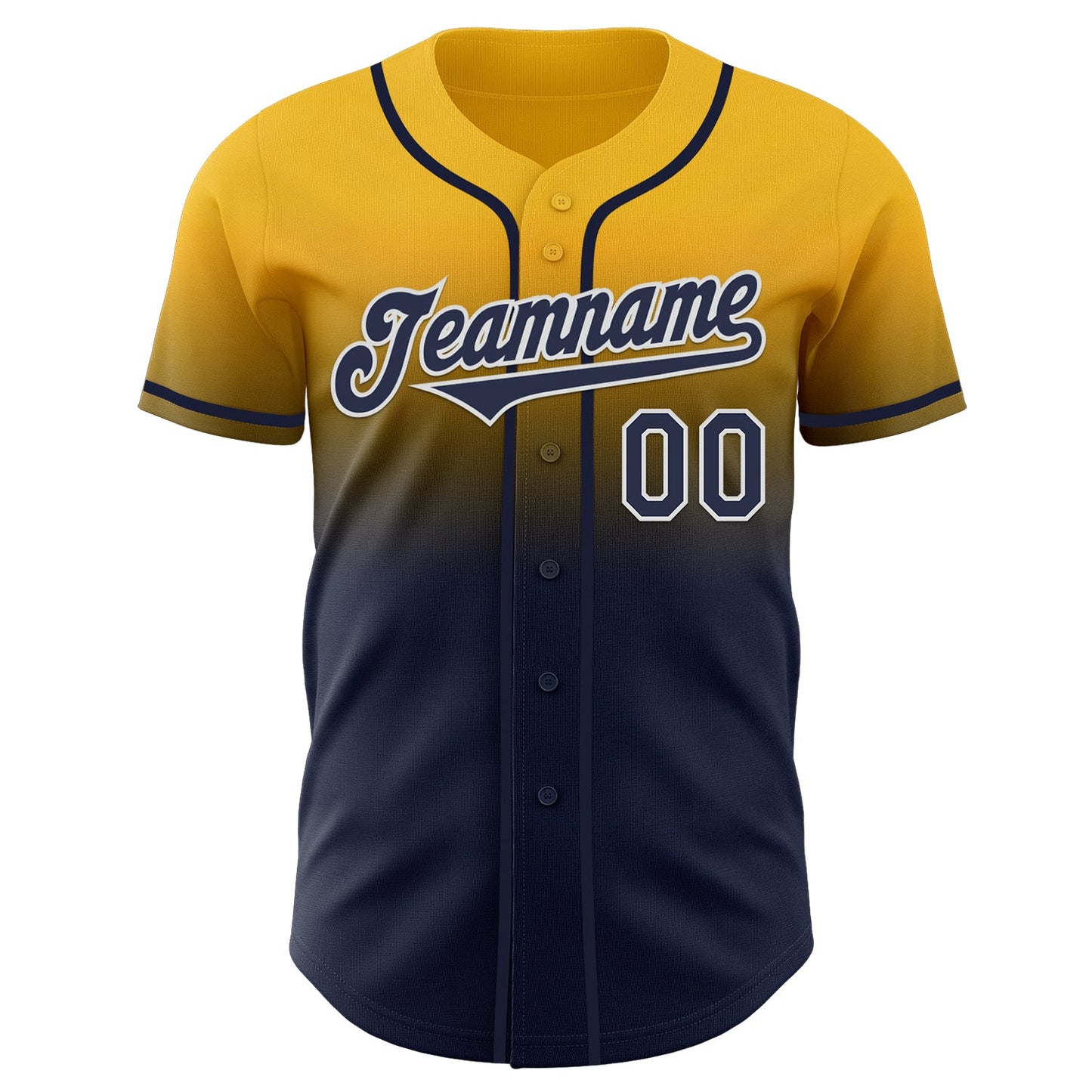 Custom Gold Navy-White Authentic Fade Fashion Baseball Jersey view 2