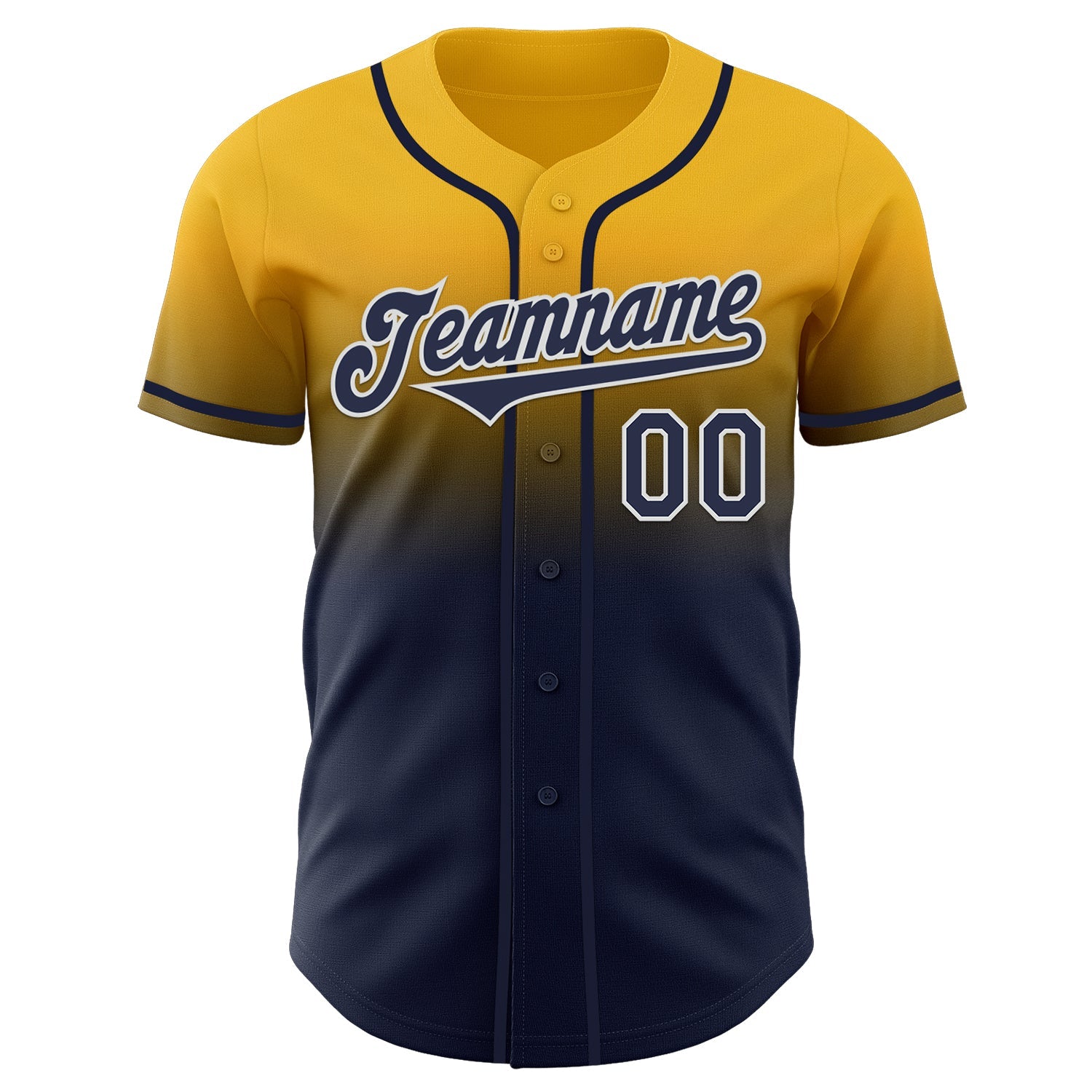 Custom Gold Navy-White Authentic Fade Fashion Baseball Jersey view 2