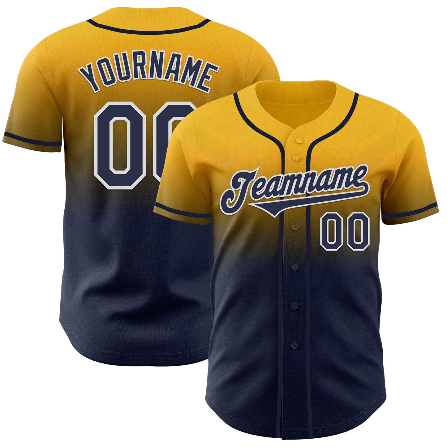 Custom Gold Navy-White Authentic Fade Fashion Baseball Jersey - Main View