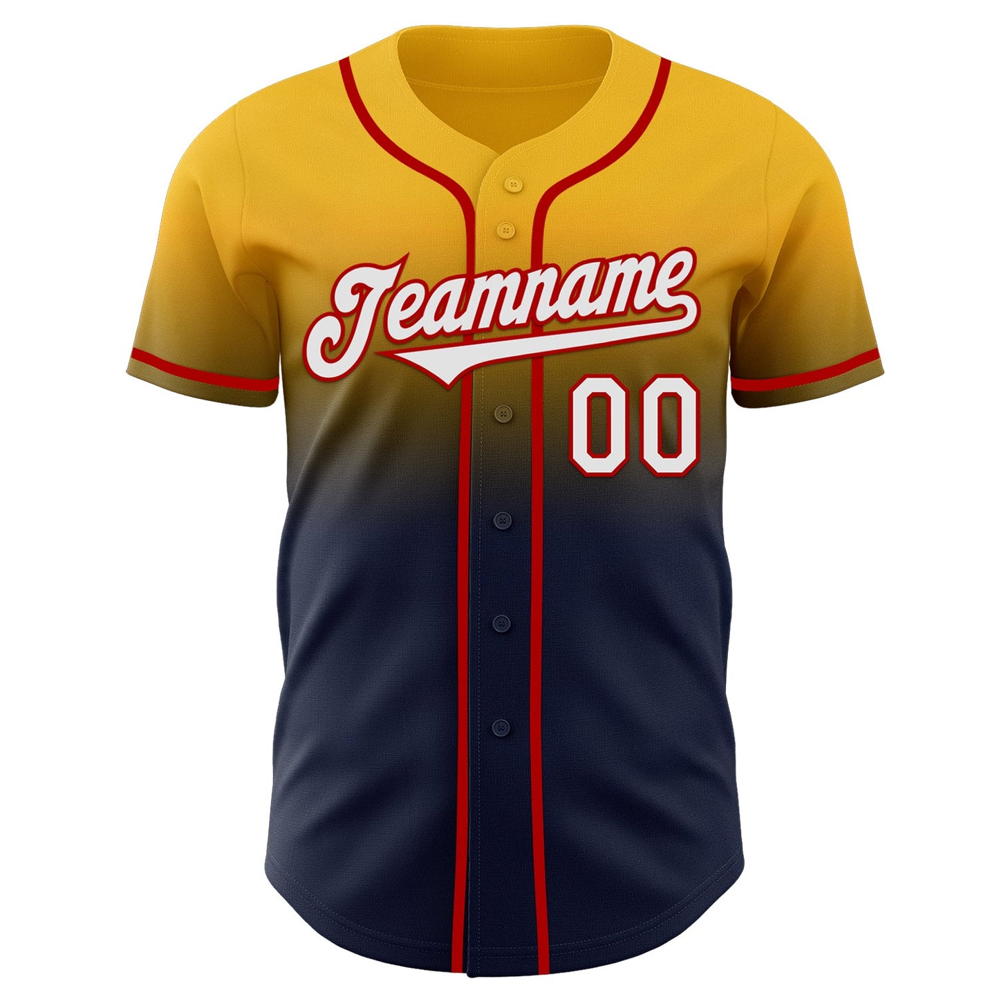 Custom Gold Navy-Red Authentic Fade Fashion Baseball Jersey view 2