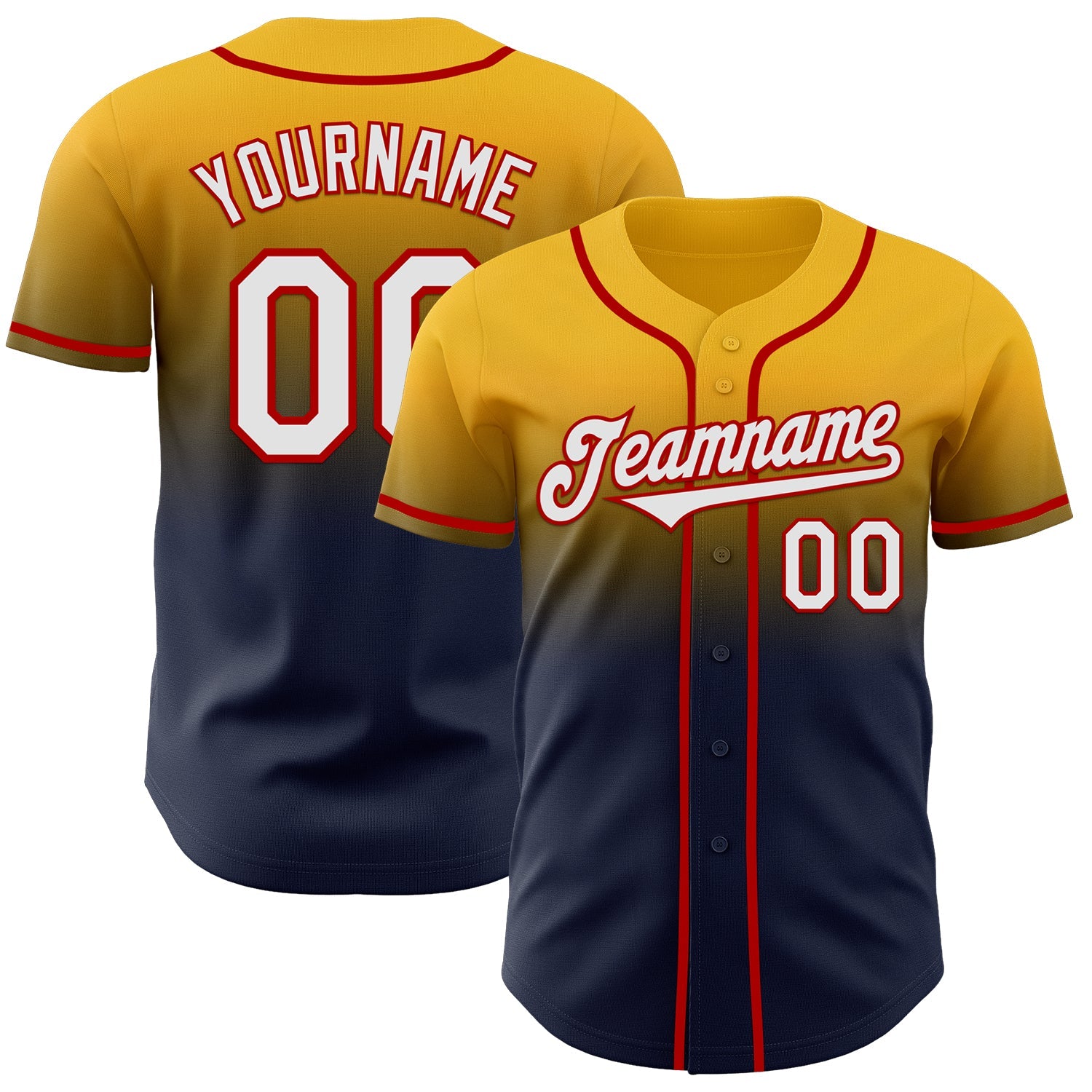 Custom Gold Navy-Red Authentic Fade Fashion Baseball Jersey - Main View