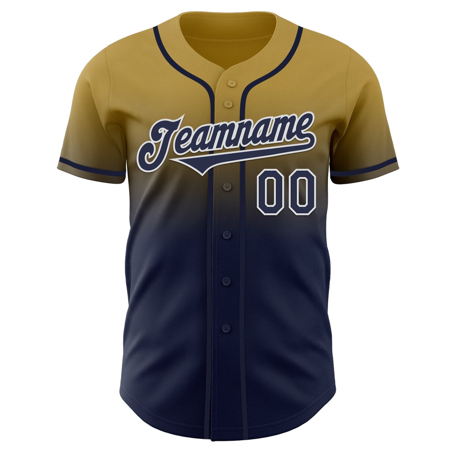Custom Old Gold Navy-White Authentic Fade Fashion Baseball Jersey view 2