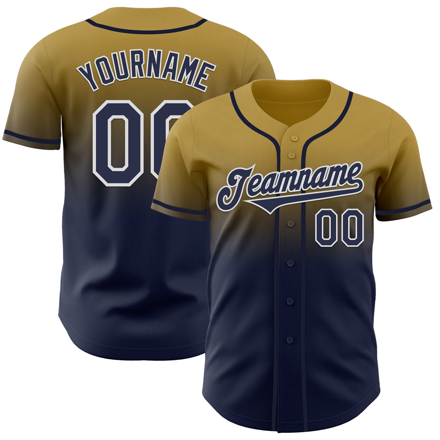 Custom Old Gold Navy-White Authentic Fade Fashion Baseball Jersey - Main View